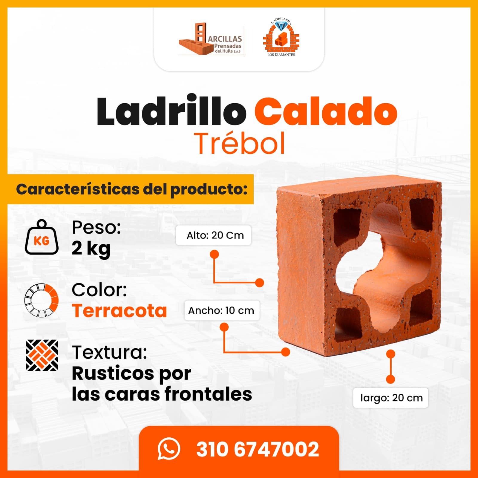 Ladrillo Calado Trébol — medidas técnicas